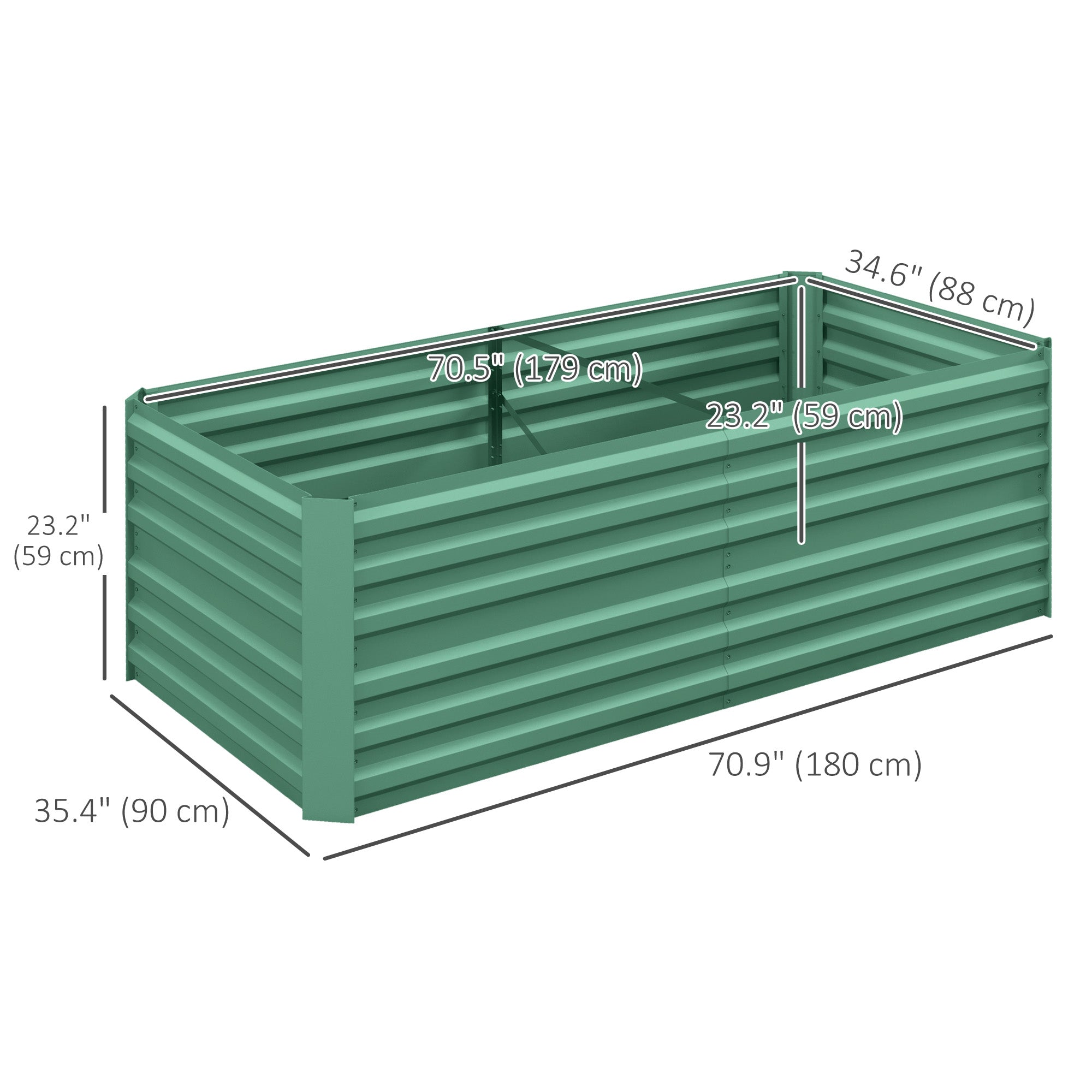 Outsunny Galvanized Raised Garden Bed, Steel Outdoor Planters with Reinforced Rods, 71" x 35" x 23", Light Green 