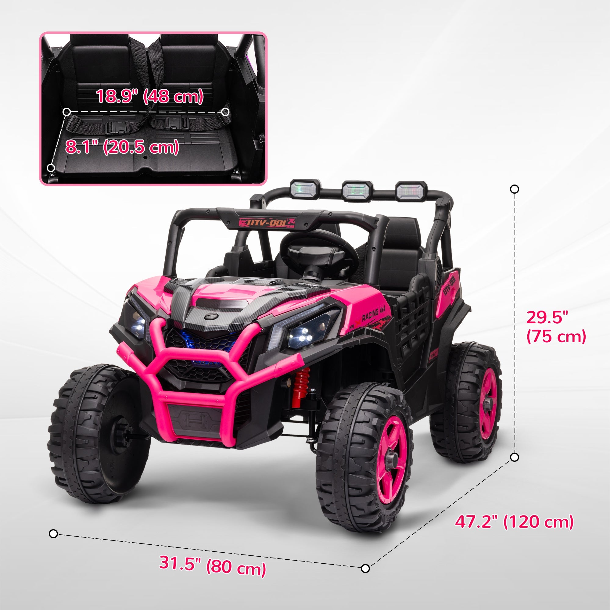 Qaba 2 Seater 24V Electric Car for Kids w/ Remote Control, 3 Speed, LED Lights, Music, Horn, Spring Suspension, Pink 