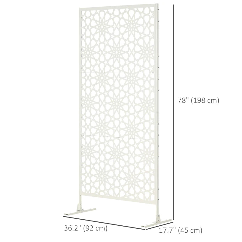 Metal Outdoor Privacy Screen, Decorative Outdoor Divider with Stand and Expansion Screws, 36.2" x 17.7" x 78", White