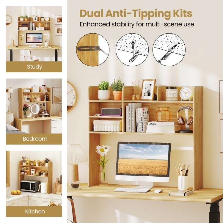 Desktop Bookshelf Countertop Storage Hutch with 6 Shelves-Beige