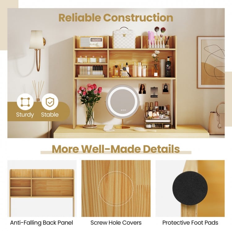 Desktop Bookshelf Countertop Storage Hutch with 6 Shelves-Beige