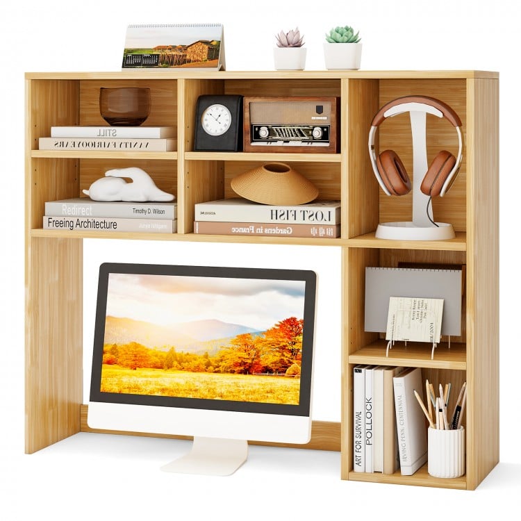 Desktop Bookshelf with 7 Open Cubbies and 3 Adjustable Shelves-Yellow