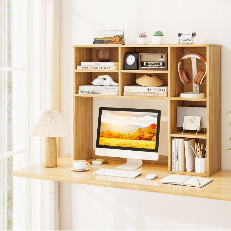 Desktop Bookshelf with 7 Open Cubbies and 3 Adjustable Shelves-Yellow