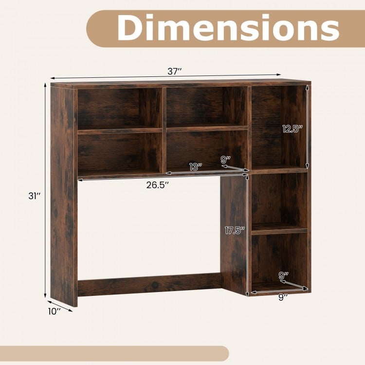 Desktop Bookshelf with 7 Open Cubbies and 3 Adjustable Shelves-Brown