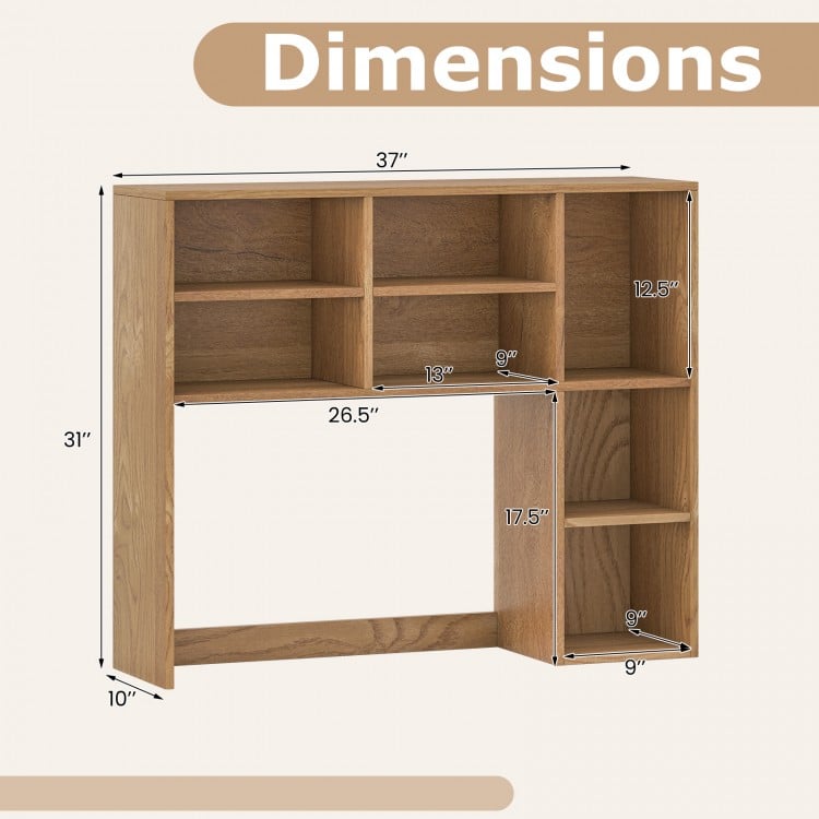 Desktop Bookshelf with 7 Open Cubbies and 3 Adjustable Shelves-Natural