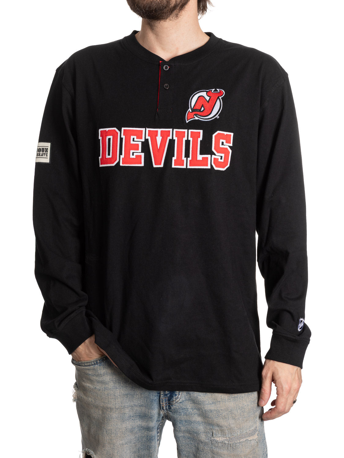 New Jersey Devils Long Sleeve Henley--Presale 