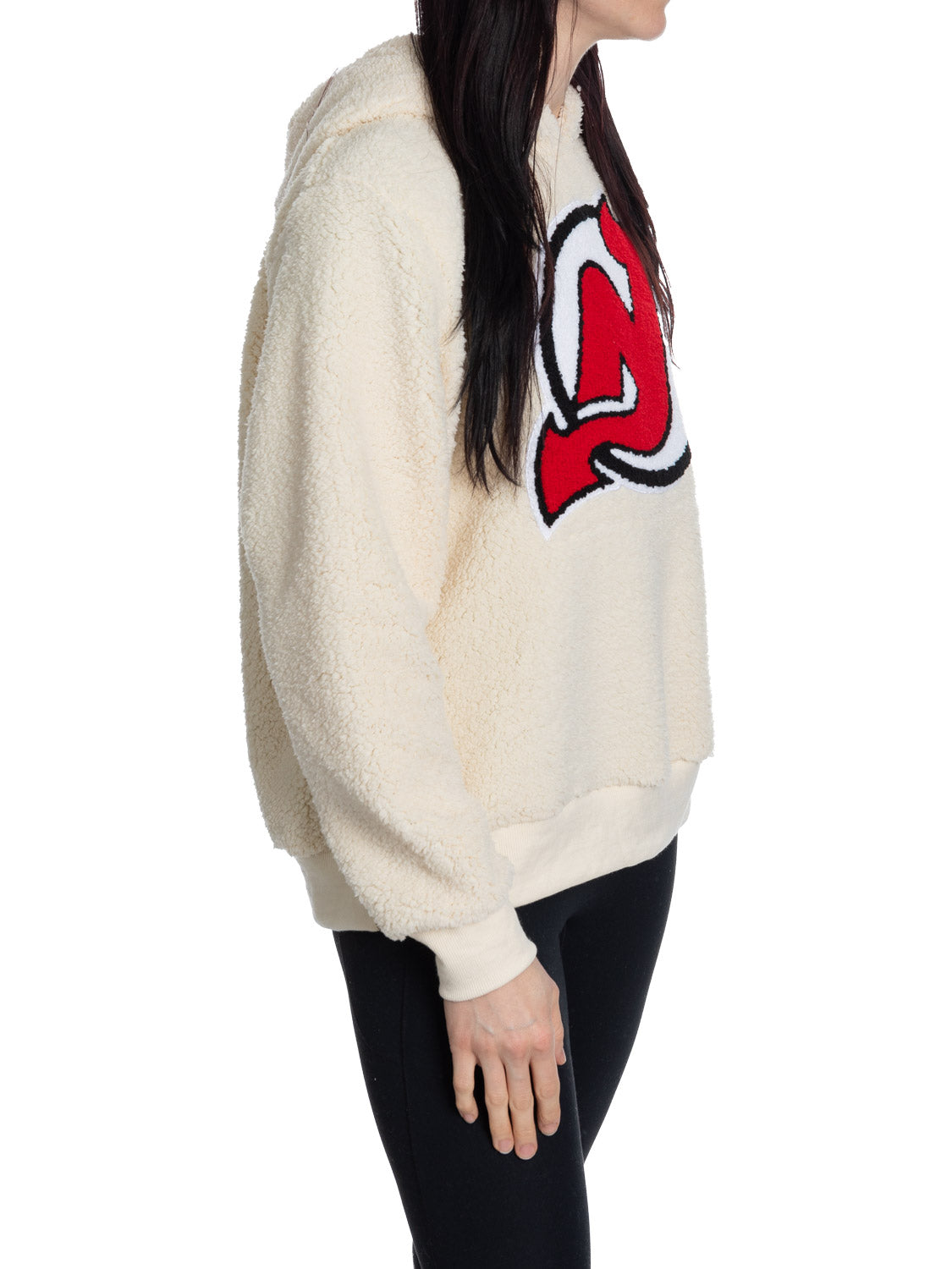 New Jersey Devils Ladies Sherpa Hoodie with Premium Chenille Logo 