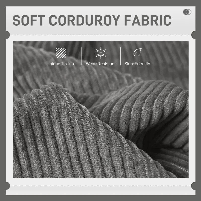 Modern Couch, 3 Seater Sofa, Corduroy Loveseat with Rubberwood Legs and Extra-Wide Seat, Grey