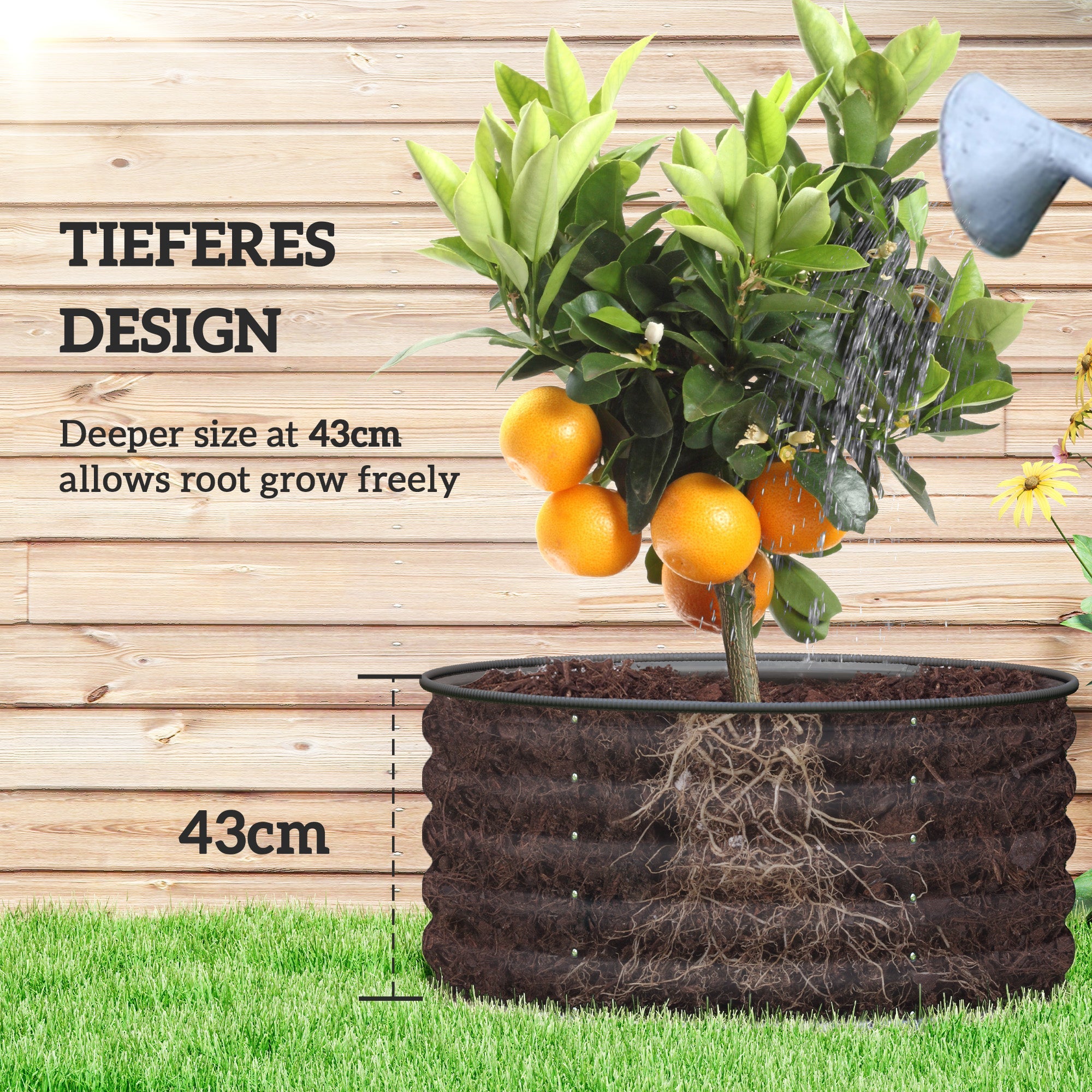 Outsunny Galvanized Raised Flower Bed, 3 x 3 x 1.5 ft Outdoor Metal Raised Bed with Safety Edging and Gloves, Dark Grey 