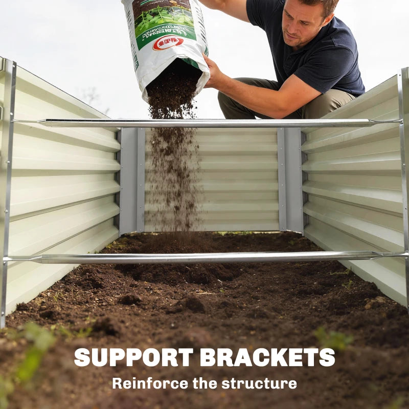8 x 2.6 x 1.5ft Galvanized Raised Garden Bed, Reinforced Outdoor Planter Box with Open Bottom, Light Grey