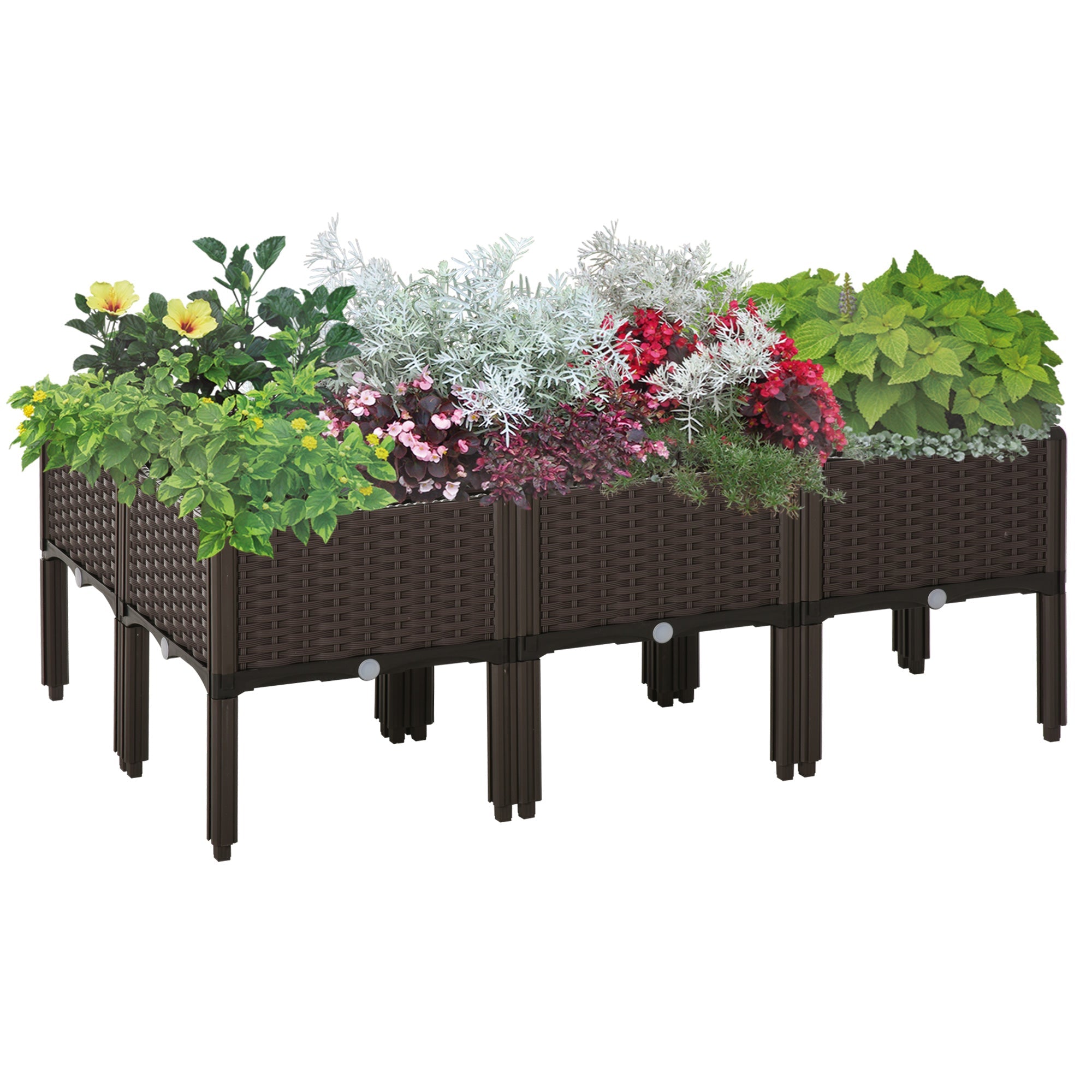 Outsunny 6-piece Raised Garden Bed PP Stackable Flower Vegetable Herb Grow Box Plant Stand 
