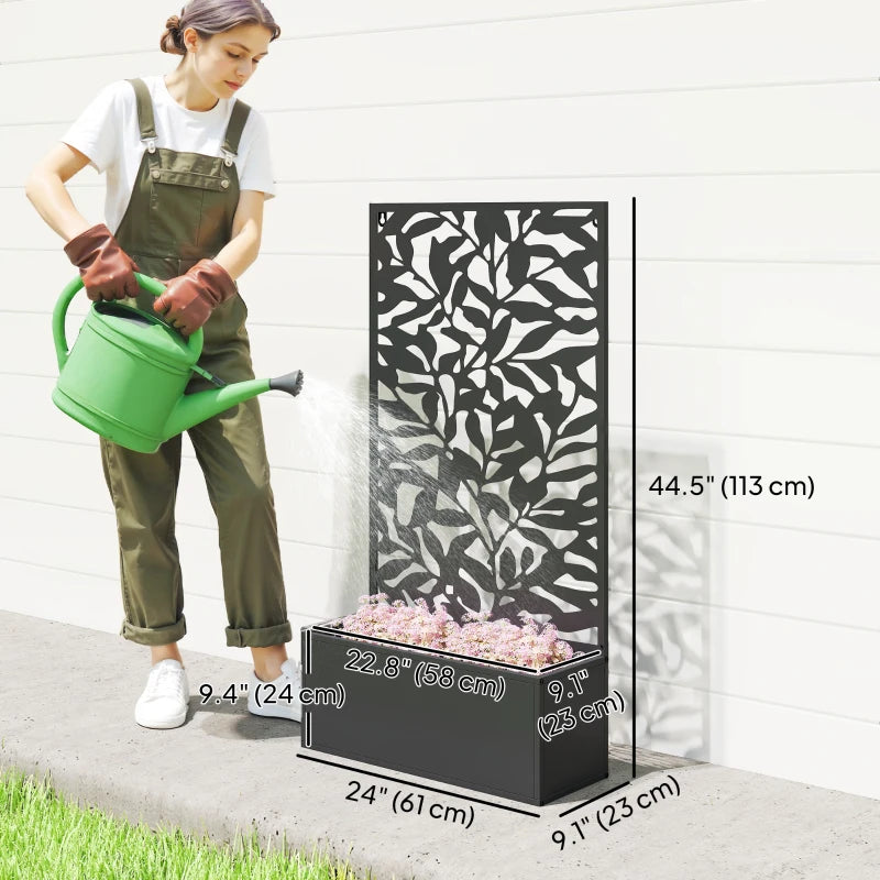 Raised Garden Bed with Trellis, Outdoor Privacy Screen with Planter Box, 24" x 9.1" x 44.5", Black