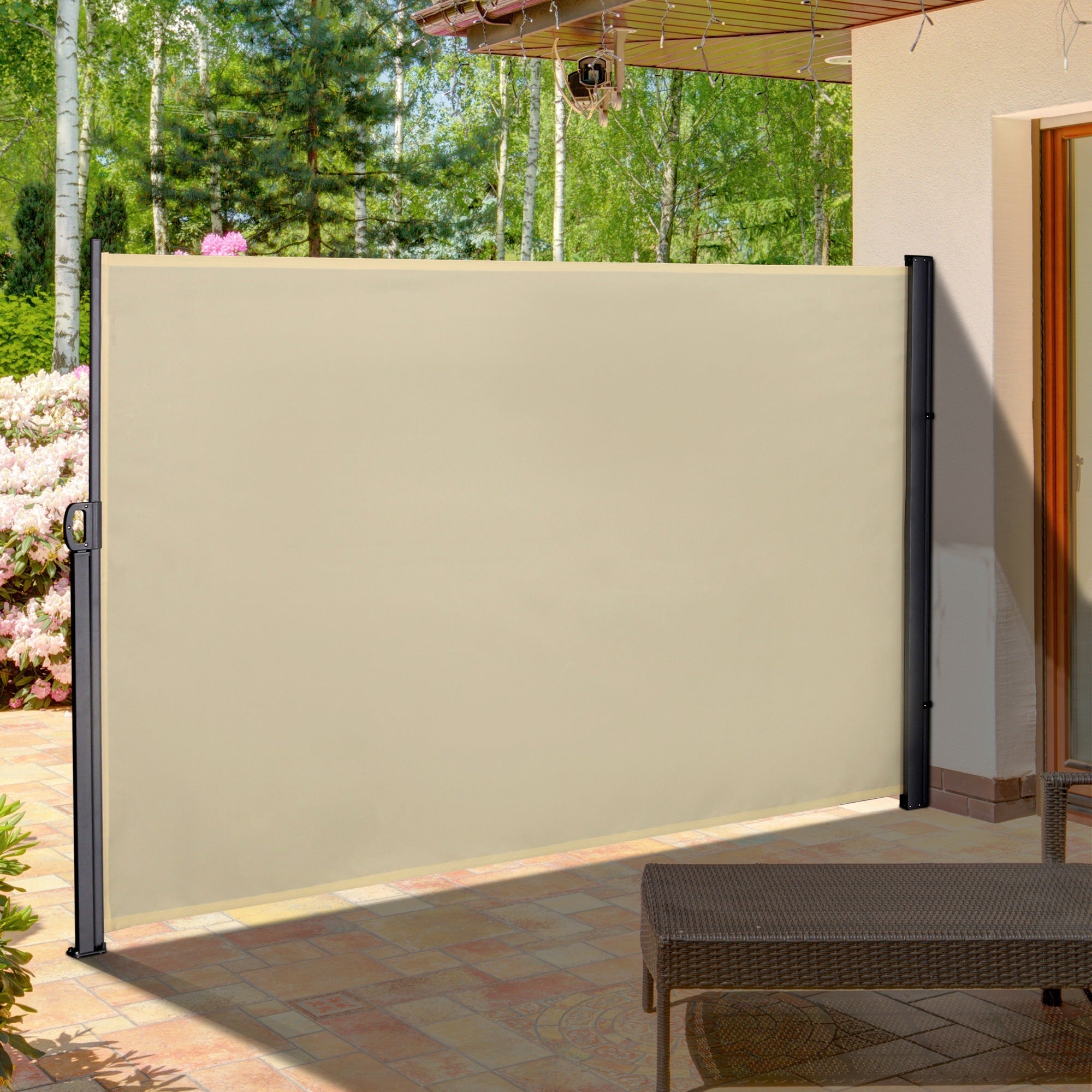 Outsunny 118x71 Outdoor Privacy Screen, Folding Retractable Side Awning for Patio, UV & Wind Resistant, Cream White 