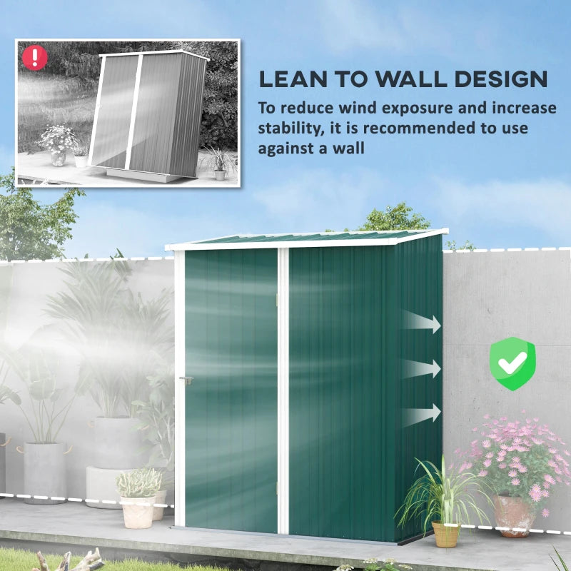 5' x 3' Outdoor Storage Shed, Steel Garden Shed with Single Lockable Door, Tool Storage Shed for Backyard, Green