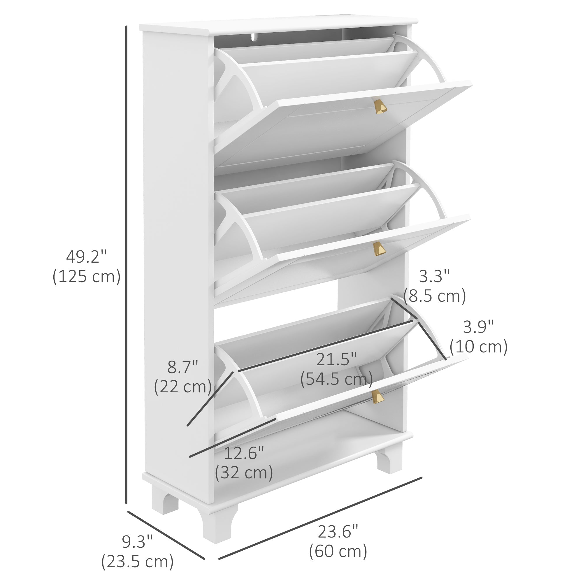 HOMCOM Narrow Shoe Cabinet: 3 Flip Drawers, Adjustable Shelves for 12 Pairs, White Small Space Organizer 
