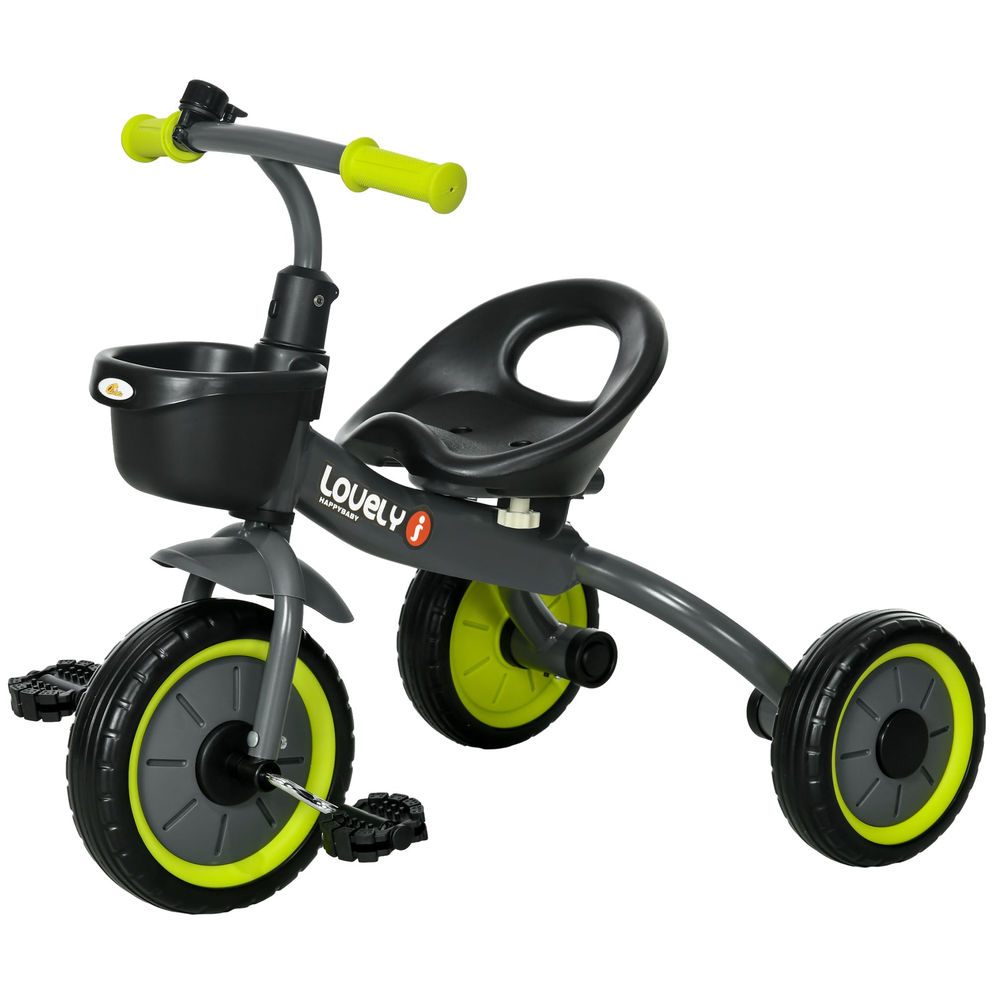Qaba Kids Tricycle: Adjustable Seat 2-5 Years, Basket, Bell, for Girls/Boys, Black, Toddler Trike 