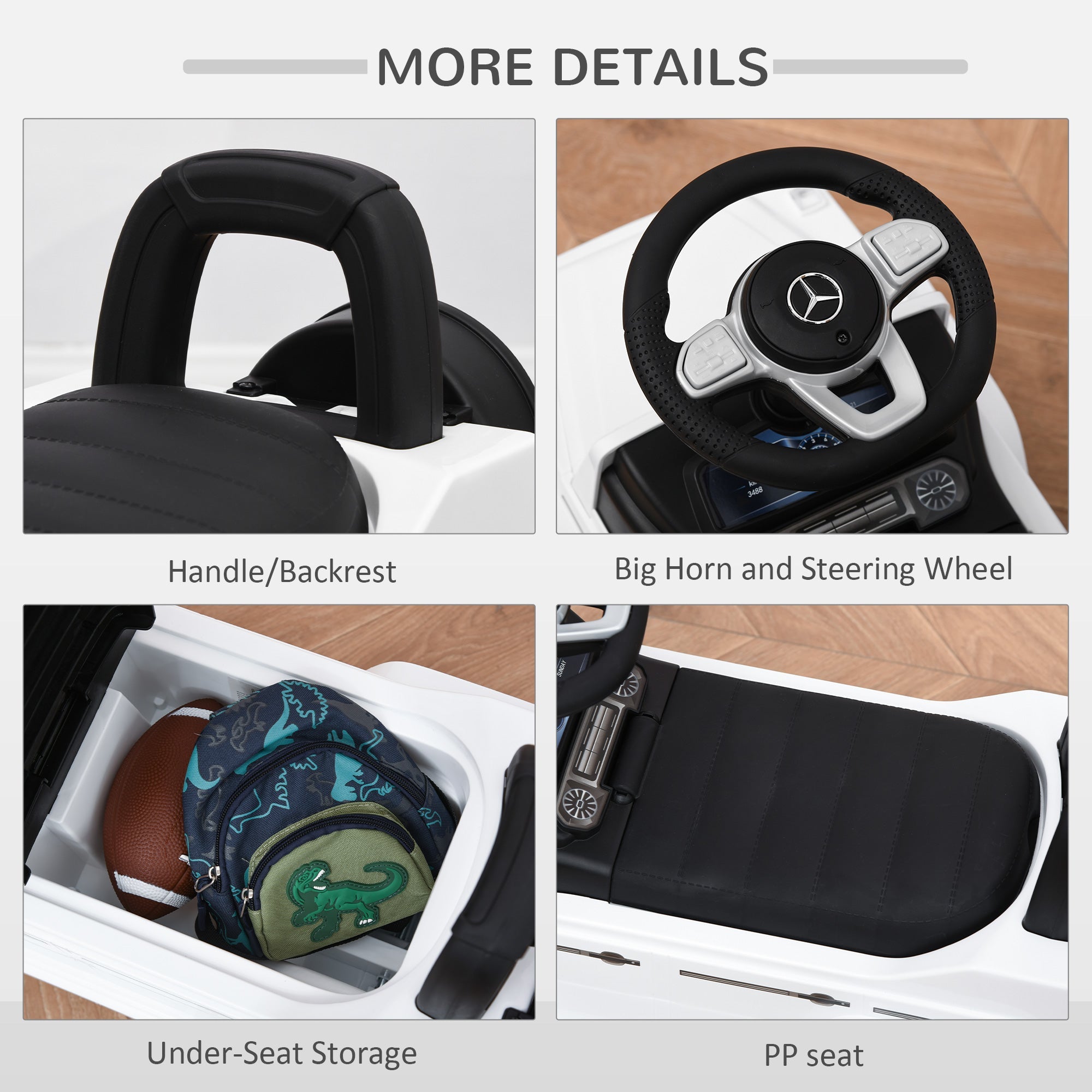Aosom Baby Toddler Push Handle Car Foot to Floor Slider Stroller with Horn Under Seat Storage Big Steering Wheel 