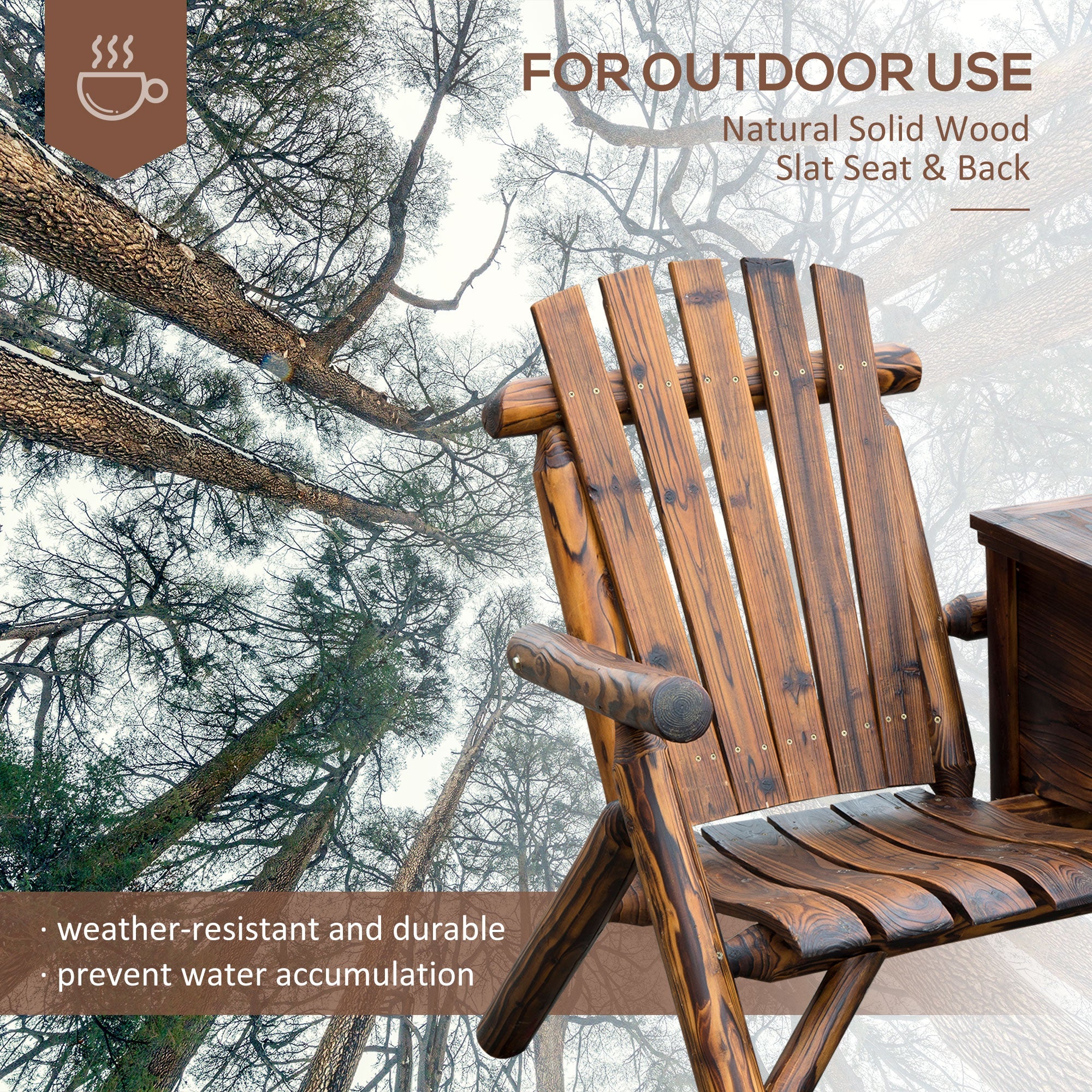 Outsunny 64" Wooden Adirondack Double Garden Bench 2-Seater Loveseat with Ice Bucket Rustic Brown for Patio Yard 
