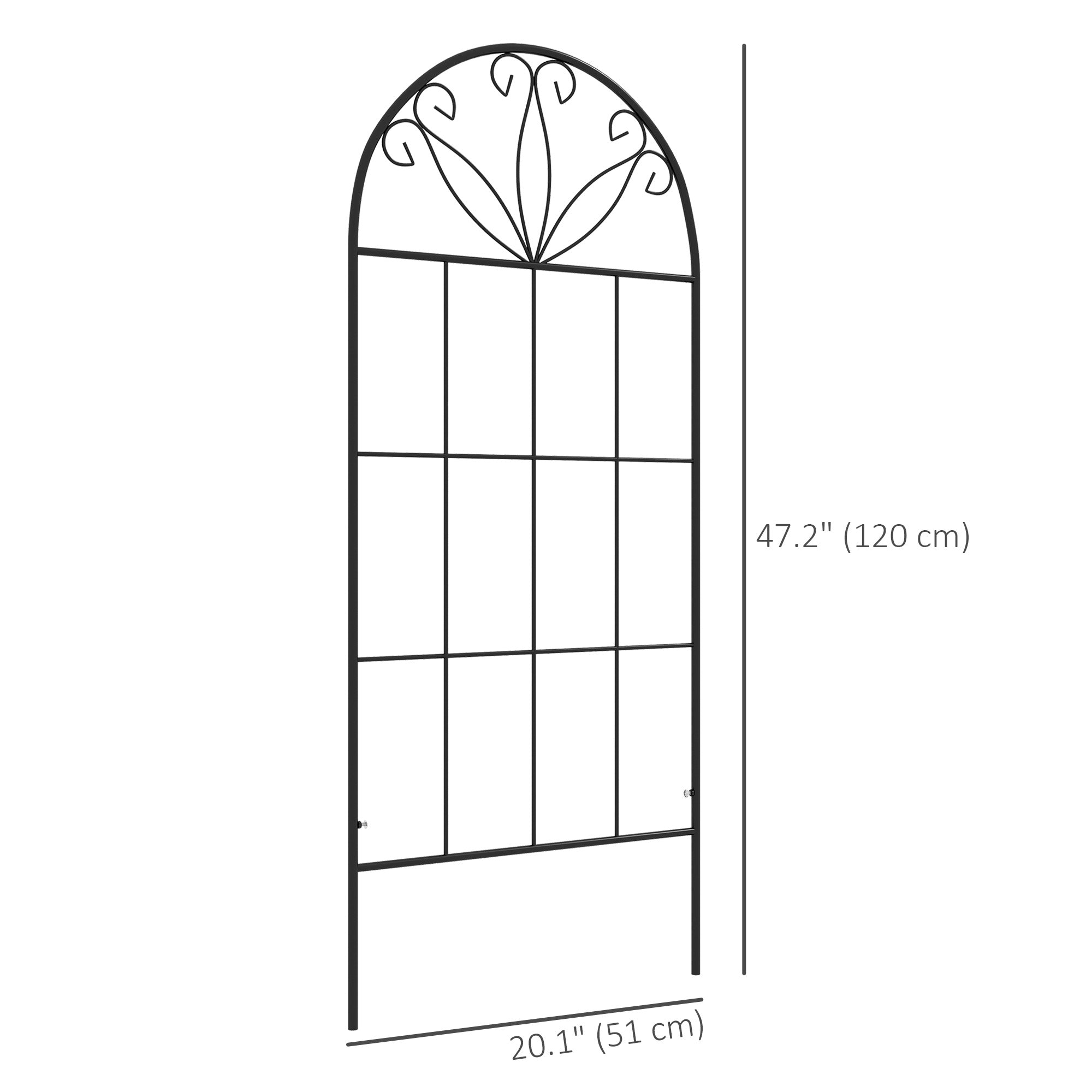 Outsunny Metal Garden Trellis Pack of 2 for Climbing Plants, Arched Grid Trellis Panels, 20" x 47", Black 