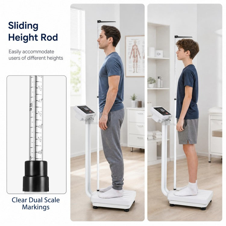 Digital Height & Weight Scale with Height Rod, 400 lb Capacity, LED Display & Rechargeable Battery