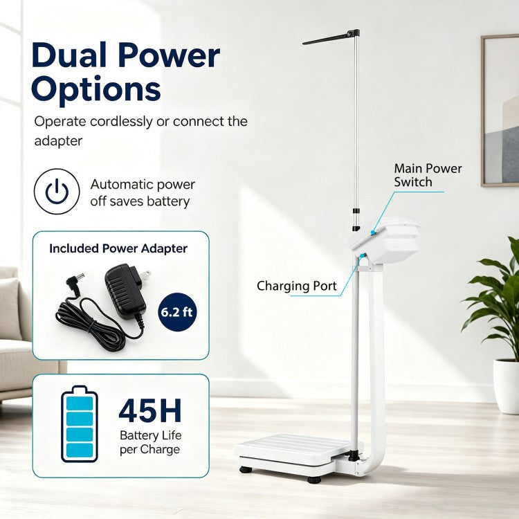Digital Height & Weight Scale with Height Rod, 400 lb Capacity, LED Display & Rechargeable Battery