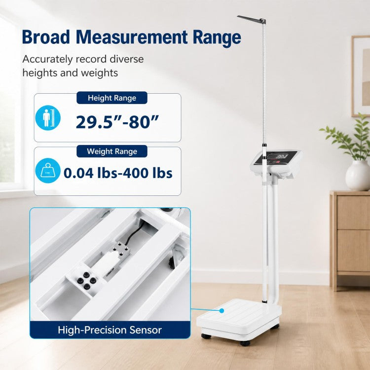Digital Height & Weight Scale with Height Rod, 400 lb Capacity, LED Display & Rechargeable Battery