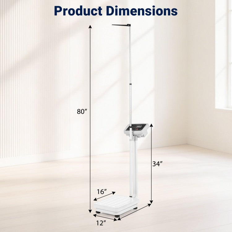 Digital Height & Weight Scale with Height Rod, 400 lb Capacity, LED Display & Rechargeable Battery