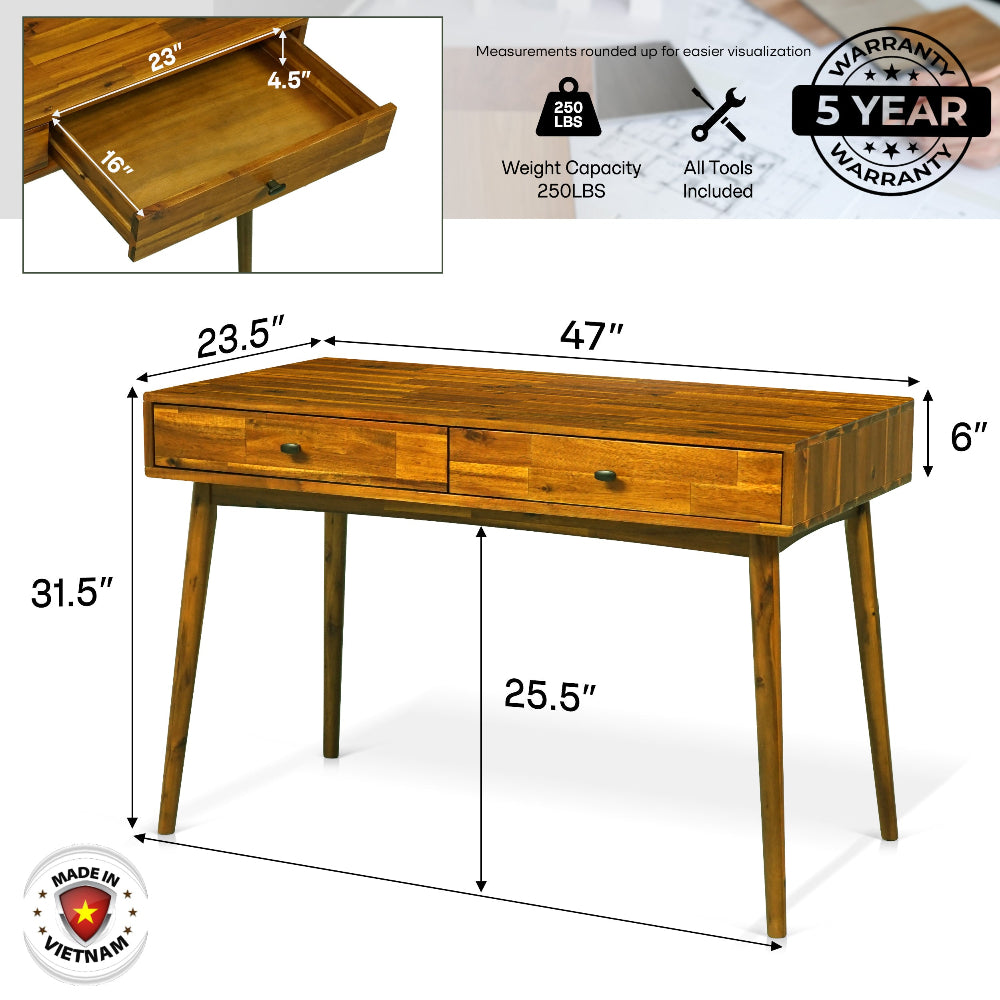 Lagom 48" Solid Wood Work Desk with Drawers 