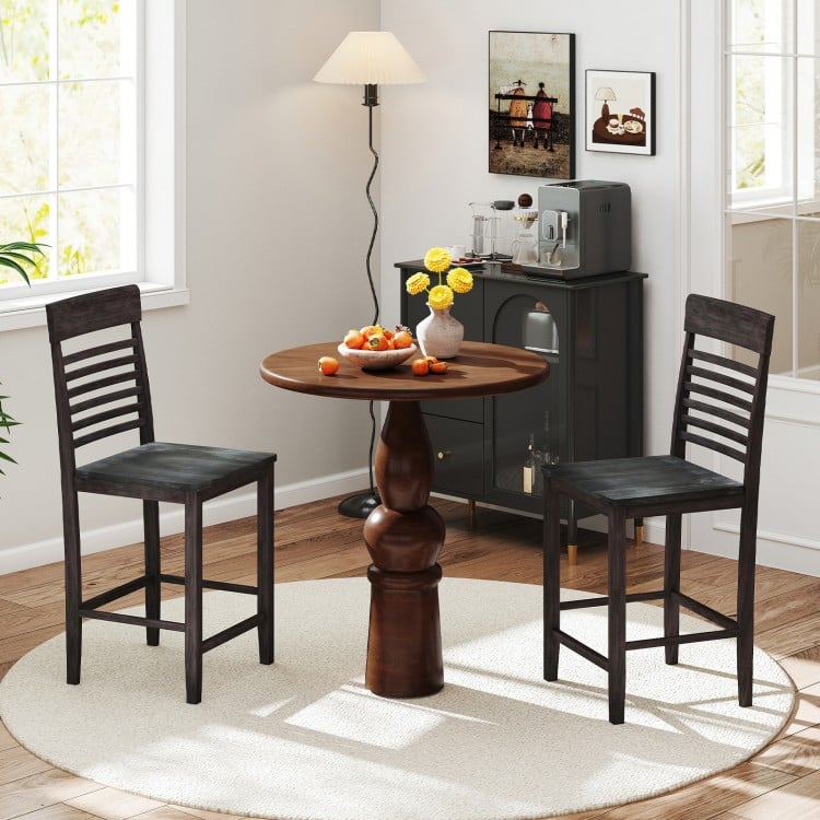 Dining Chair Set of 2 with Footrests and Solid Wood Frame-Gray