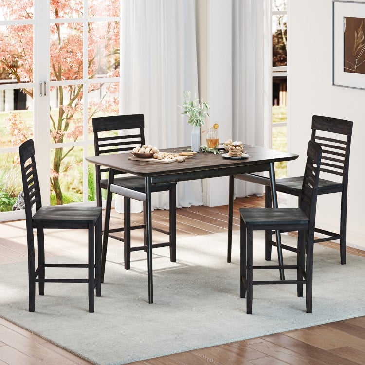Dining Chair Set of 2 with Footrests and Solid Wood Frame-Gray