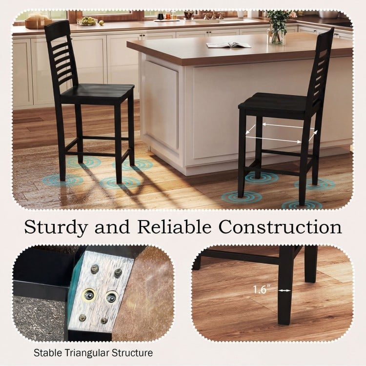 Dining Chair Set of 2 with Footrests and Solid Wood Frame-Black