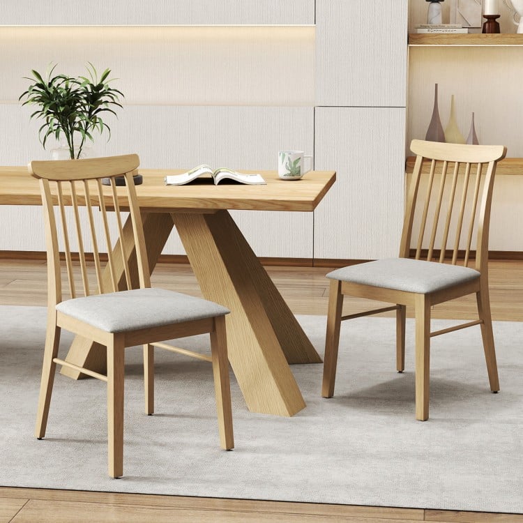Dining Chairs Set of 2 Fabric Upholstered Kitchen Armless Chairs with Rubber Wood Frame-Natural
