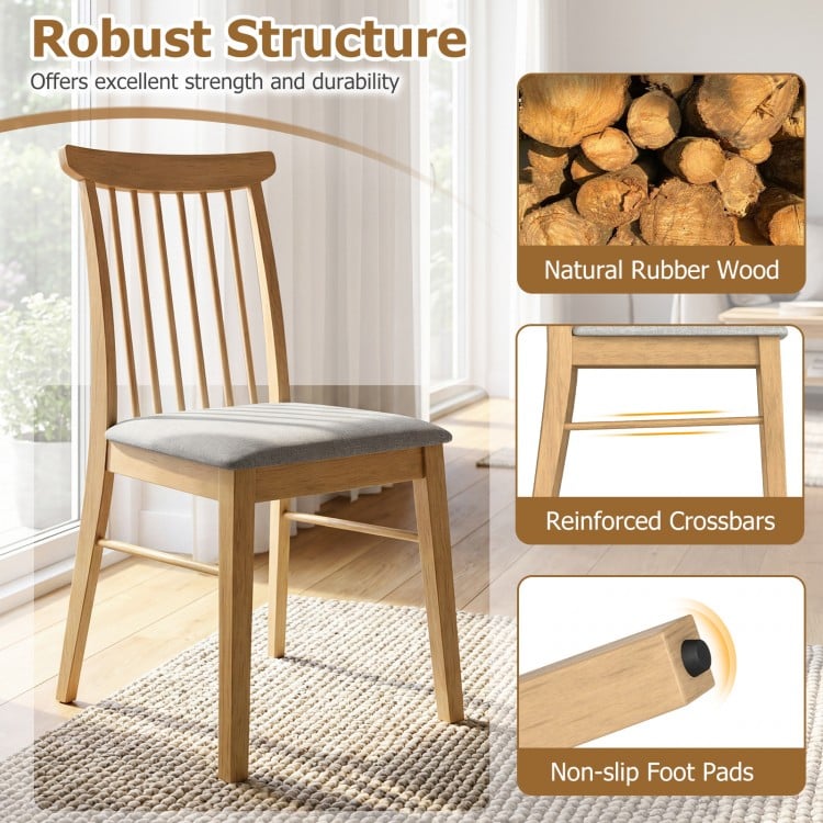 Dining Chairs Set of 2 Fabric Upholstered Kitchen Armless Chairs with Rubber Wood Frame-Natural