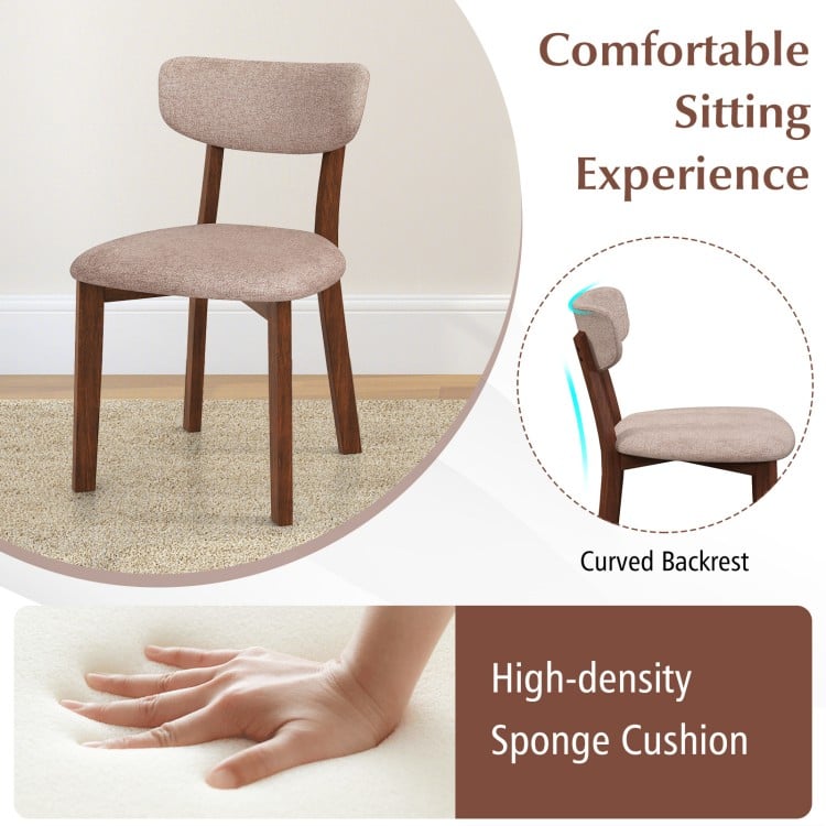 Dining Chairs Set of 2 Upholstered Mid-Back Chairs with Solid Rubber Wood Frame-Beige