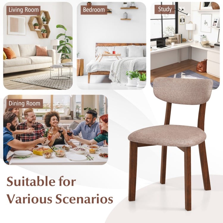 Dining Chairs Set of 2 Upholstered Mid-Back Chairs with Solid Rubber Wood Frame-Beige