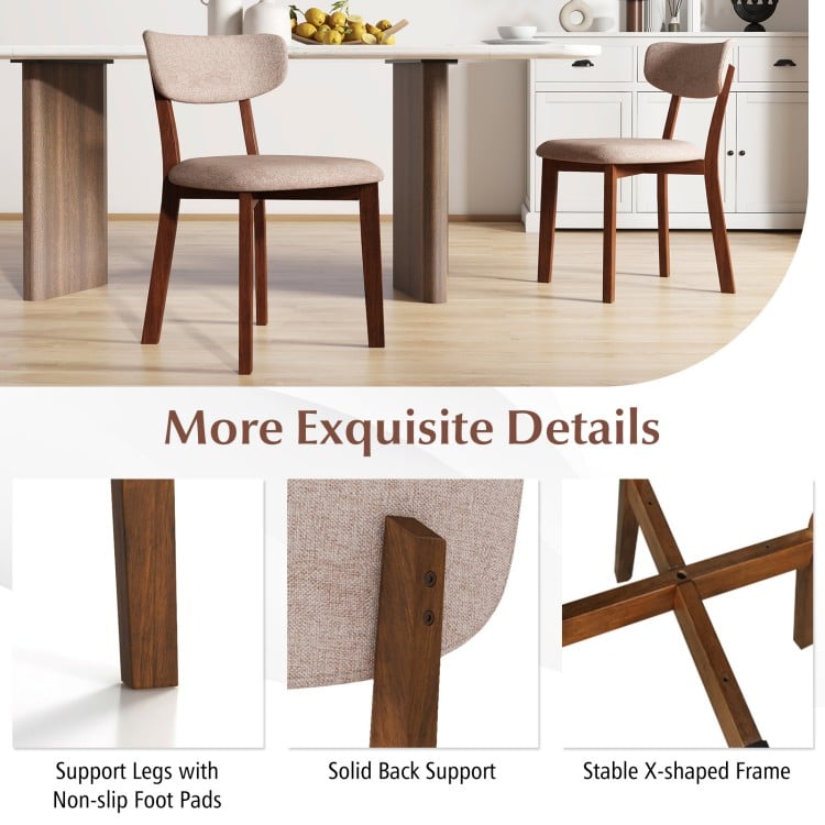 Dining Chairs Set of 2 Upholstered Mid-Back Chairs with Solid Rubber Wood Frame-Beige