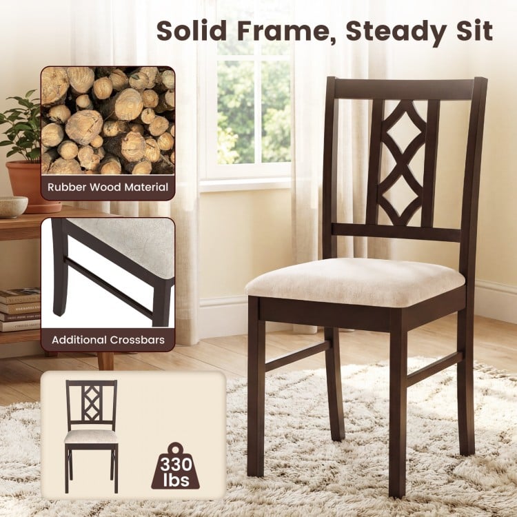 Dining Room Chairs Set of 2 Rubber Wood Dining Chairs with Hollowed Backrest-Brown