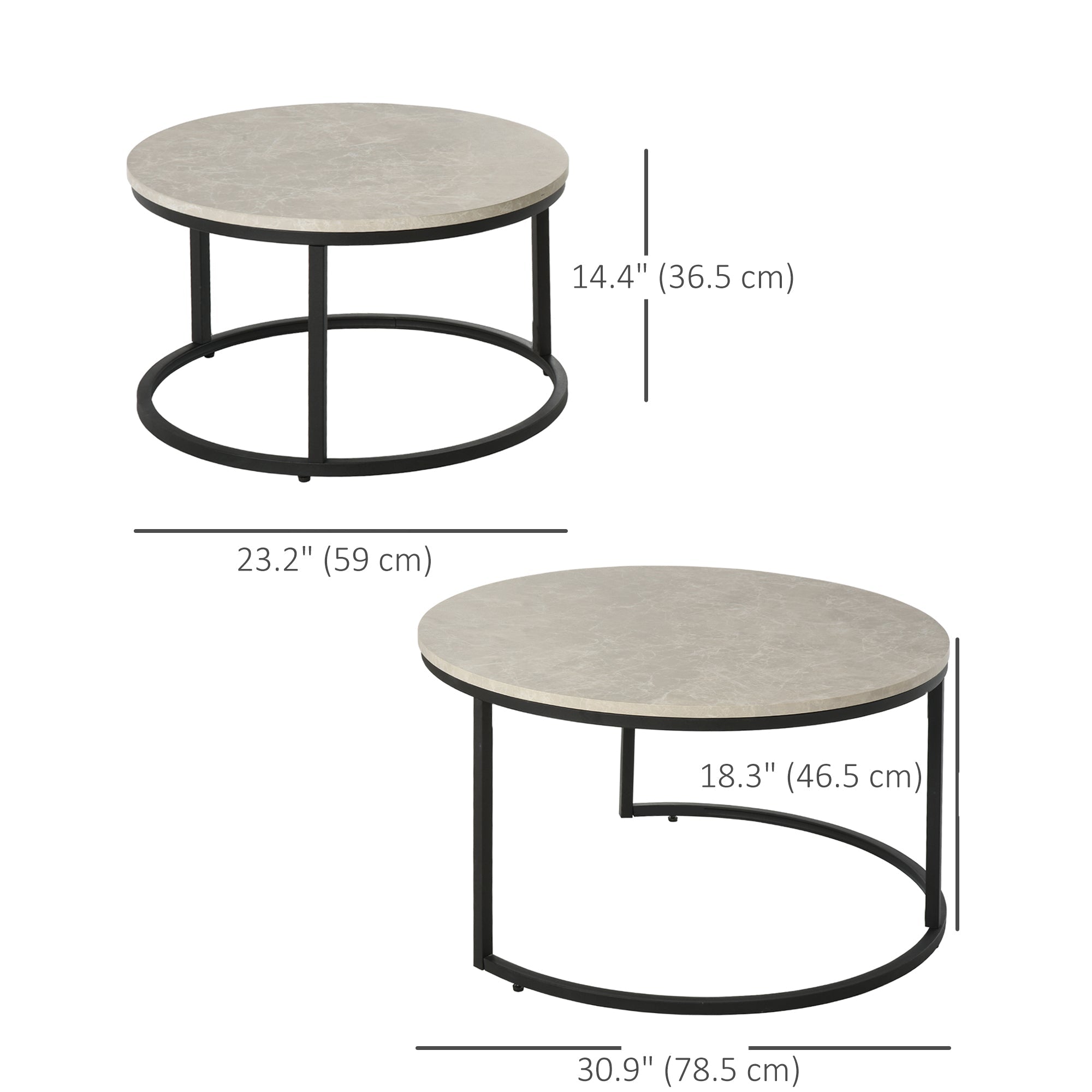 Homcom Nesting Coffee Table Set: Modern Set of 2 with Chipboard & Metal Base for Elegant Living Room 