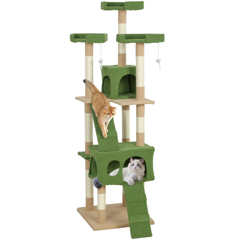 68-inch Multi-Level Cat Scratching Tree Kitty Activity Center Post Tower Condo Pet Furniture w/ Toy Green