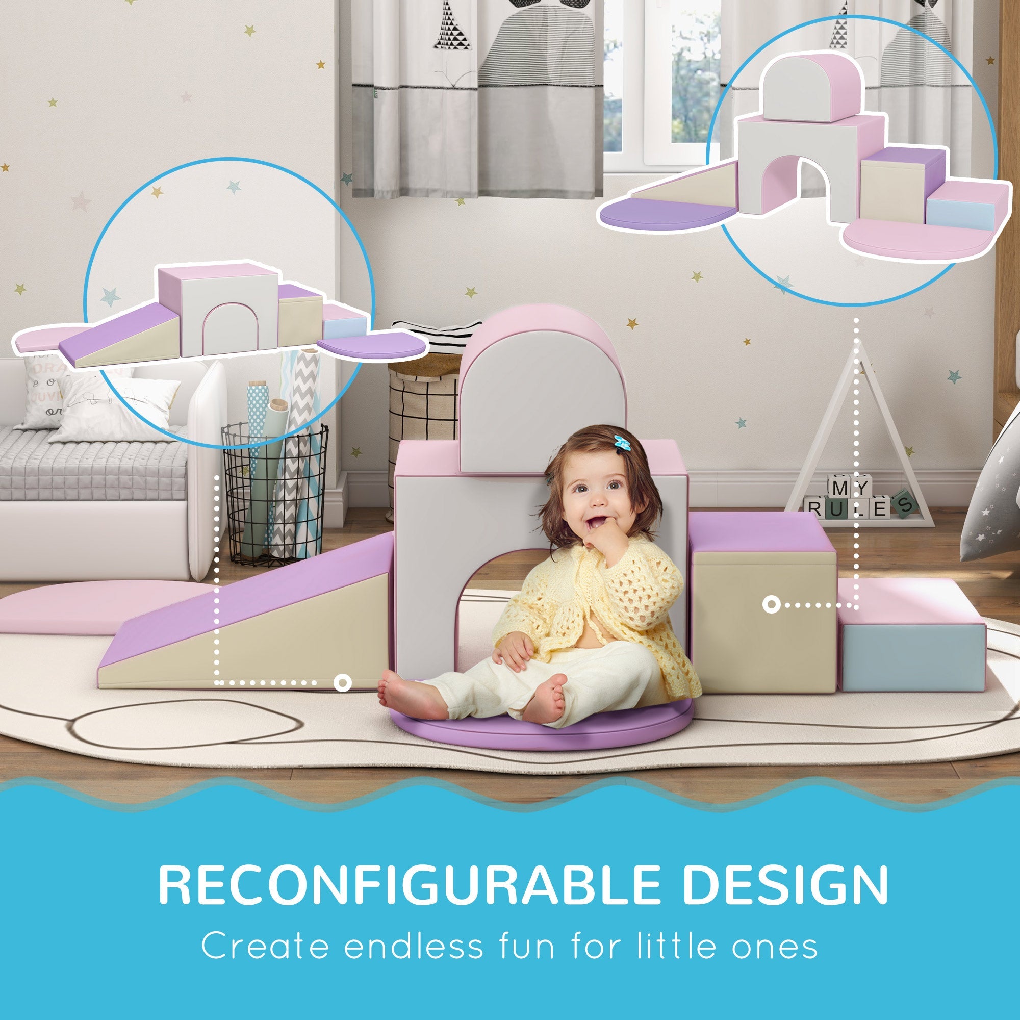 Qaba 7 Piece Indoor Soft Play for Toddlers Climb and Crawl - Multicoloured 