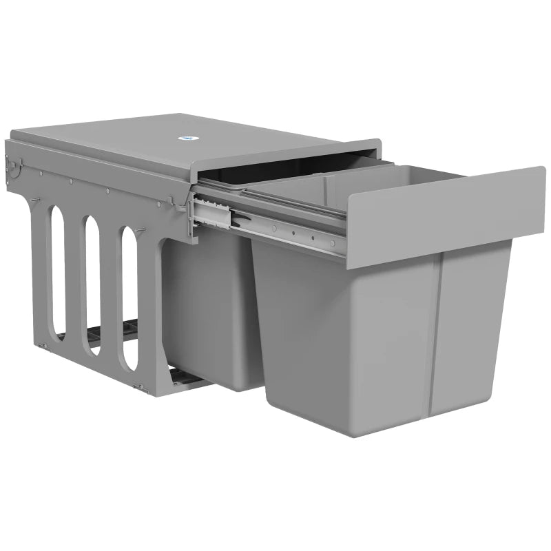 Pull Out Bin with Dual 4-Gallon Removable Compartments, Under Sink Garbage Can with Soft-Close Slides, Light Grey