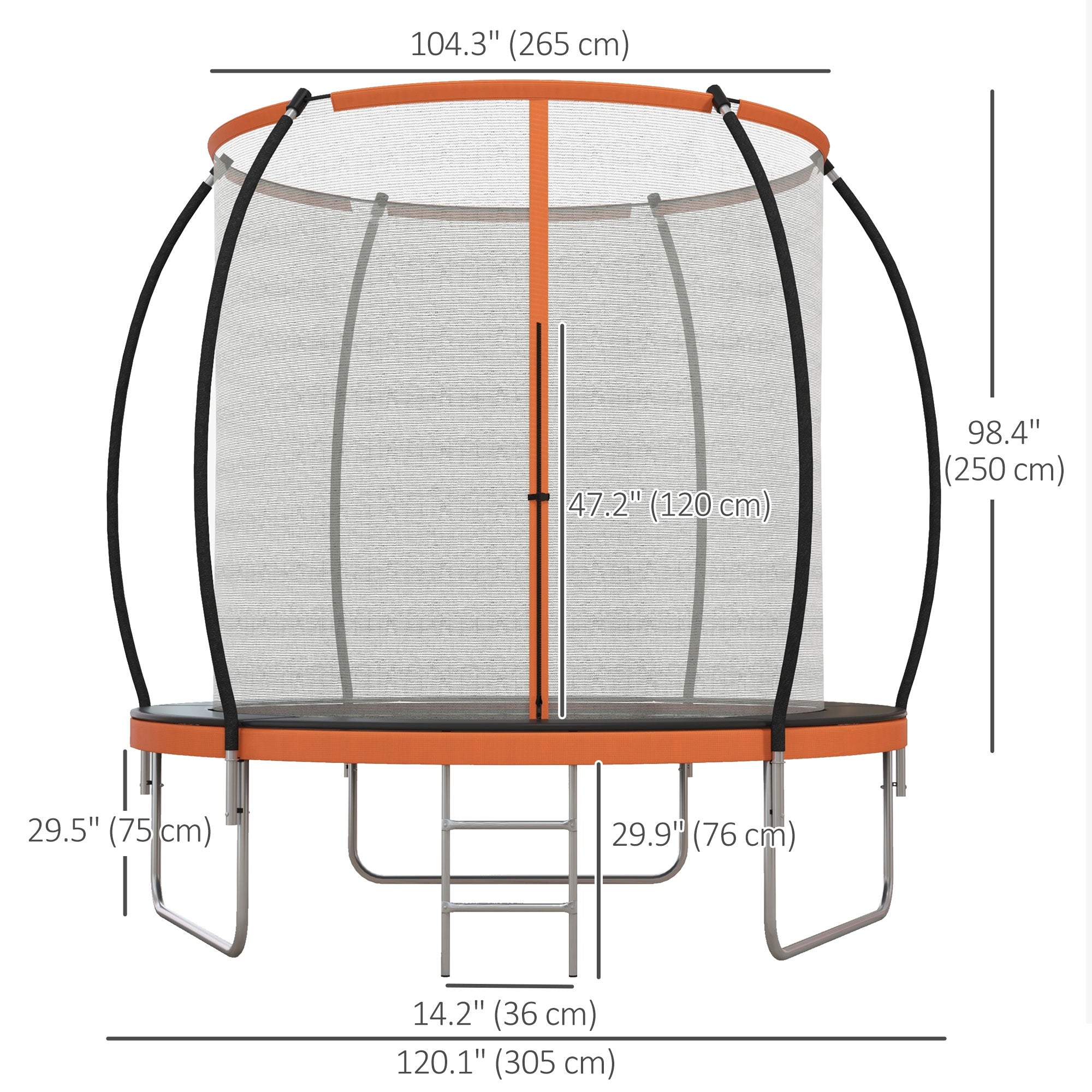 Soozier 10ft Outdoor Trampoline with Enclosure Net, Ladder - Fitness Trampoline for Teens, Adults 