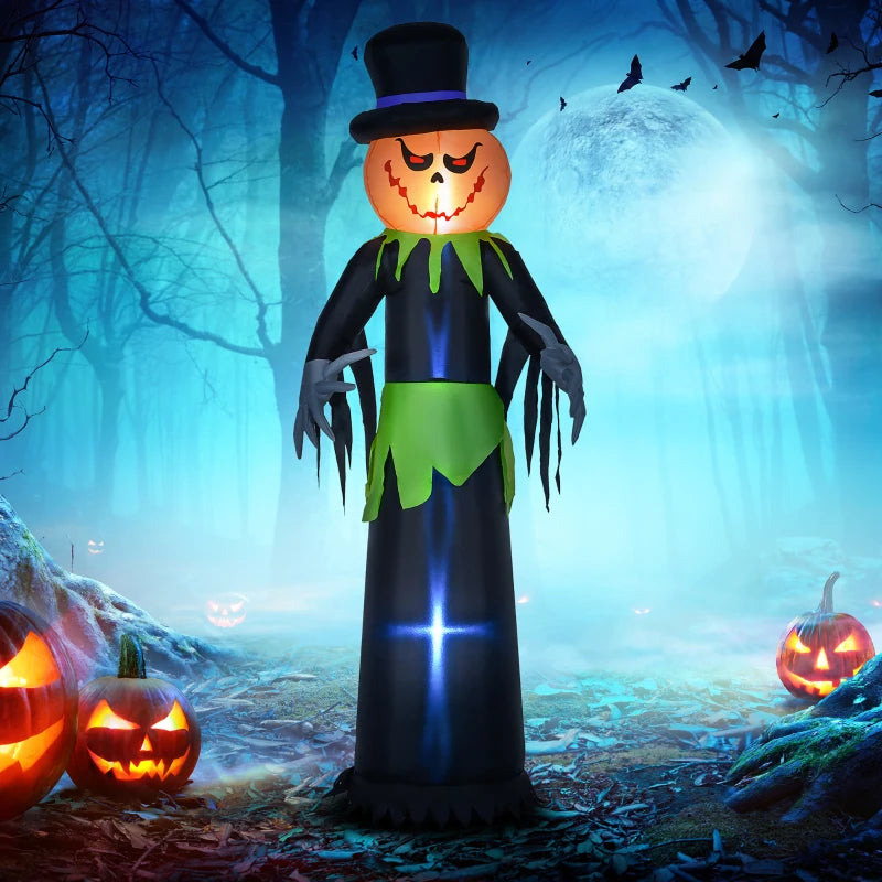 Outsunny 8ft Halloween Inflatable Pumpkin Head Ghost in a Hat – LED Lighted Outdoor Decoration 