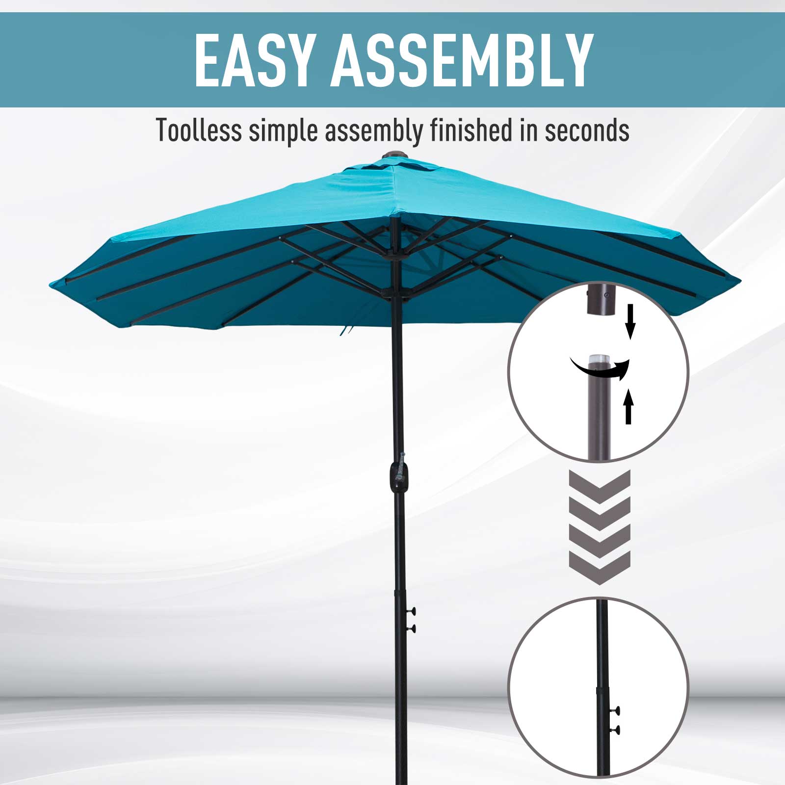 Outsunny 15' Double Canopy Patio Umbrella Sunshade Steel w Lift Crank Sky Blue 
