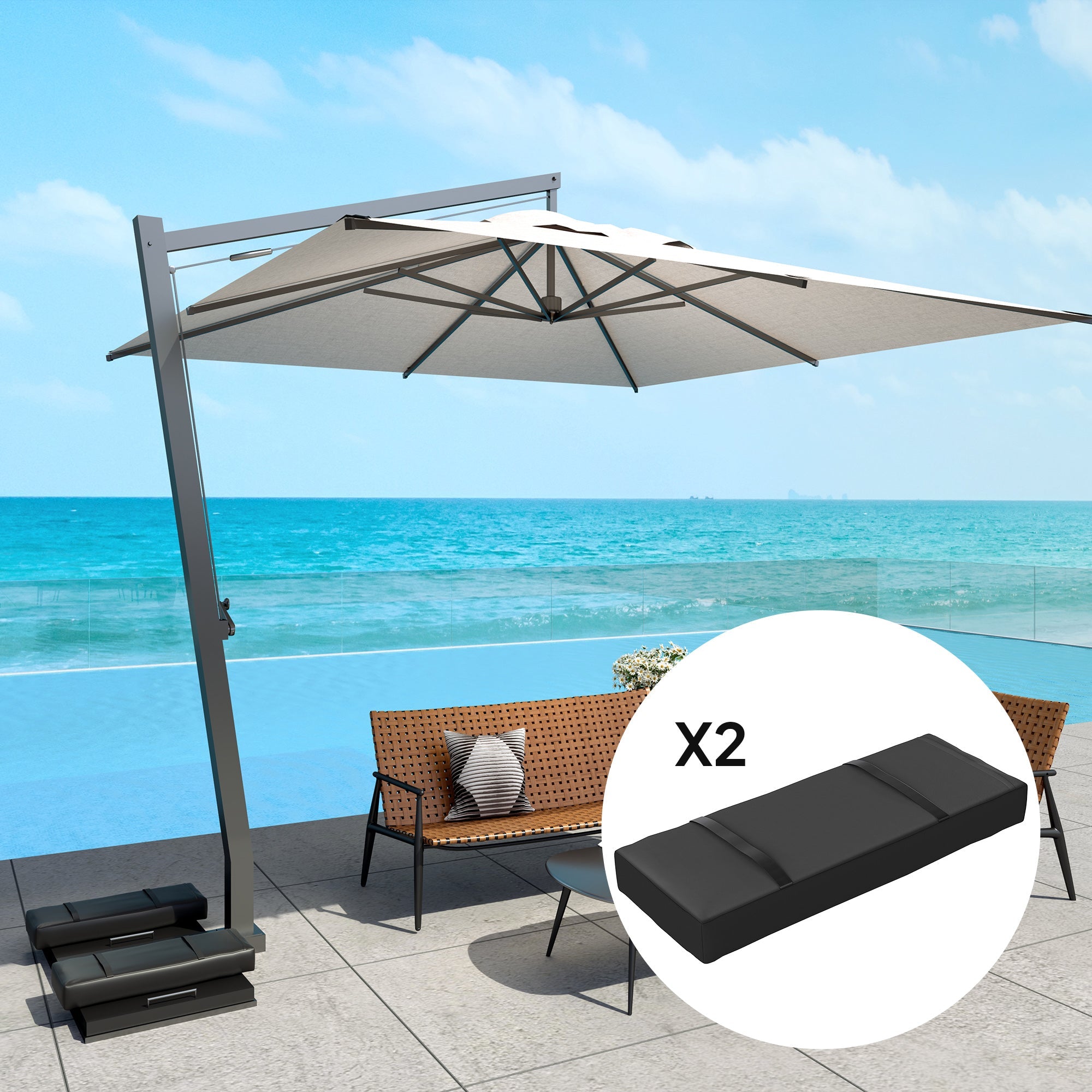 Outsunny 2PCS Patio Umbrella Base Weight Bag, Umbrella Stand Weights with Handles, 33 lbs with Sand Filling, Patio Umbrella Weights for Offset/Cantilever Umbrella Stand Base, Black 
