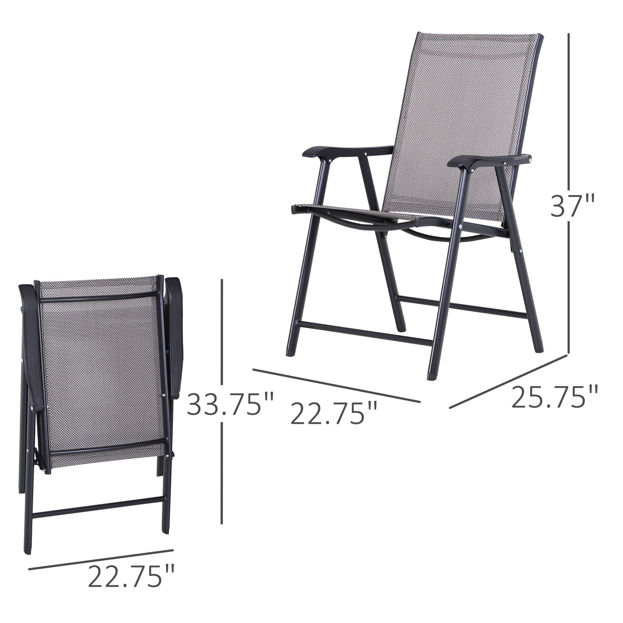 Outsunny Garden Chairs Set of 2 Foldable Steel Outdoor Patio Park Seating Furniture Grey Comfort Durable 