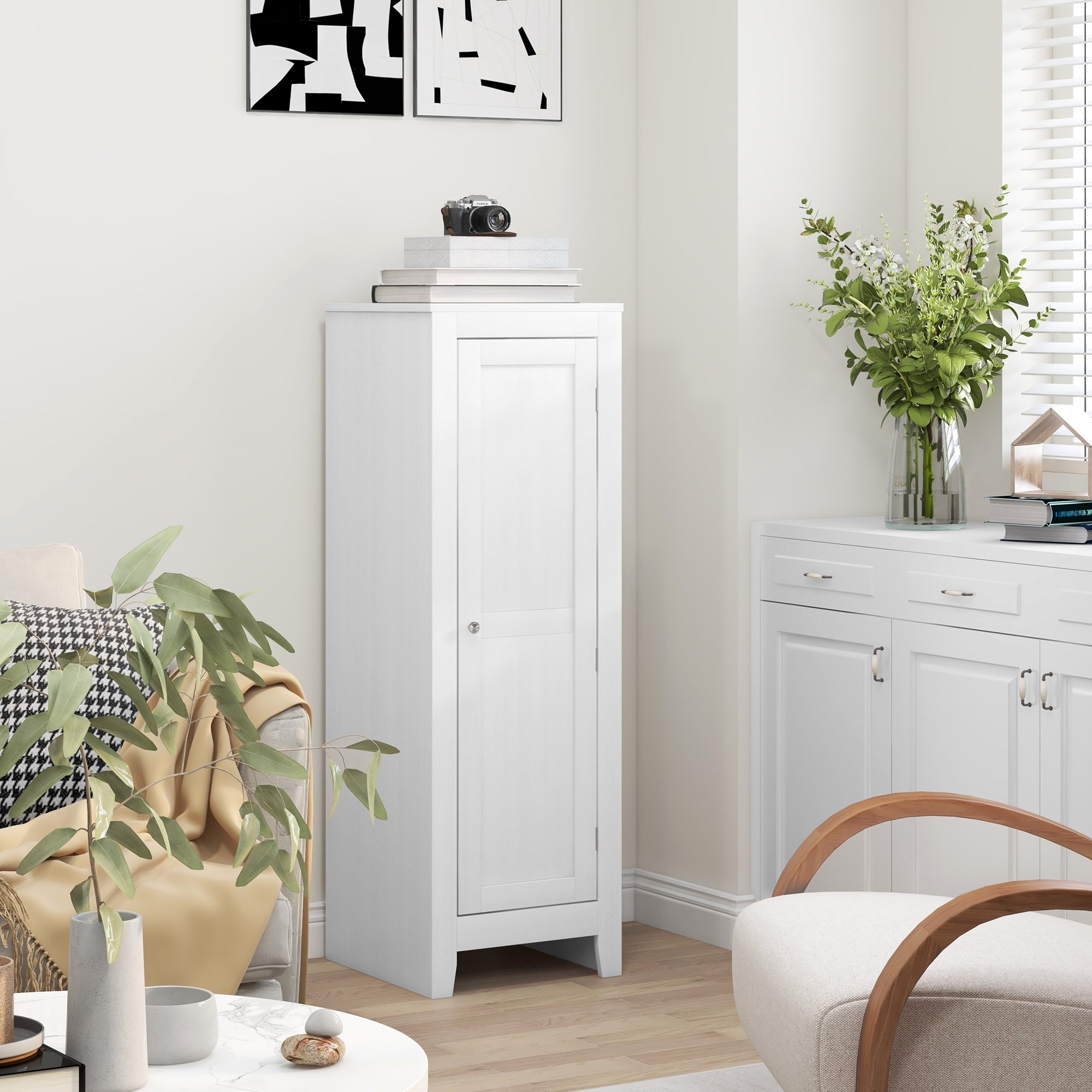 HOMCOM Modern Kitchen Pantry Small Storage Cabinet Adjustable Shelf Door Shelves White 