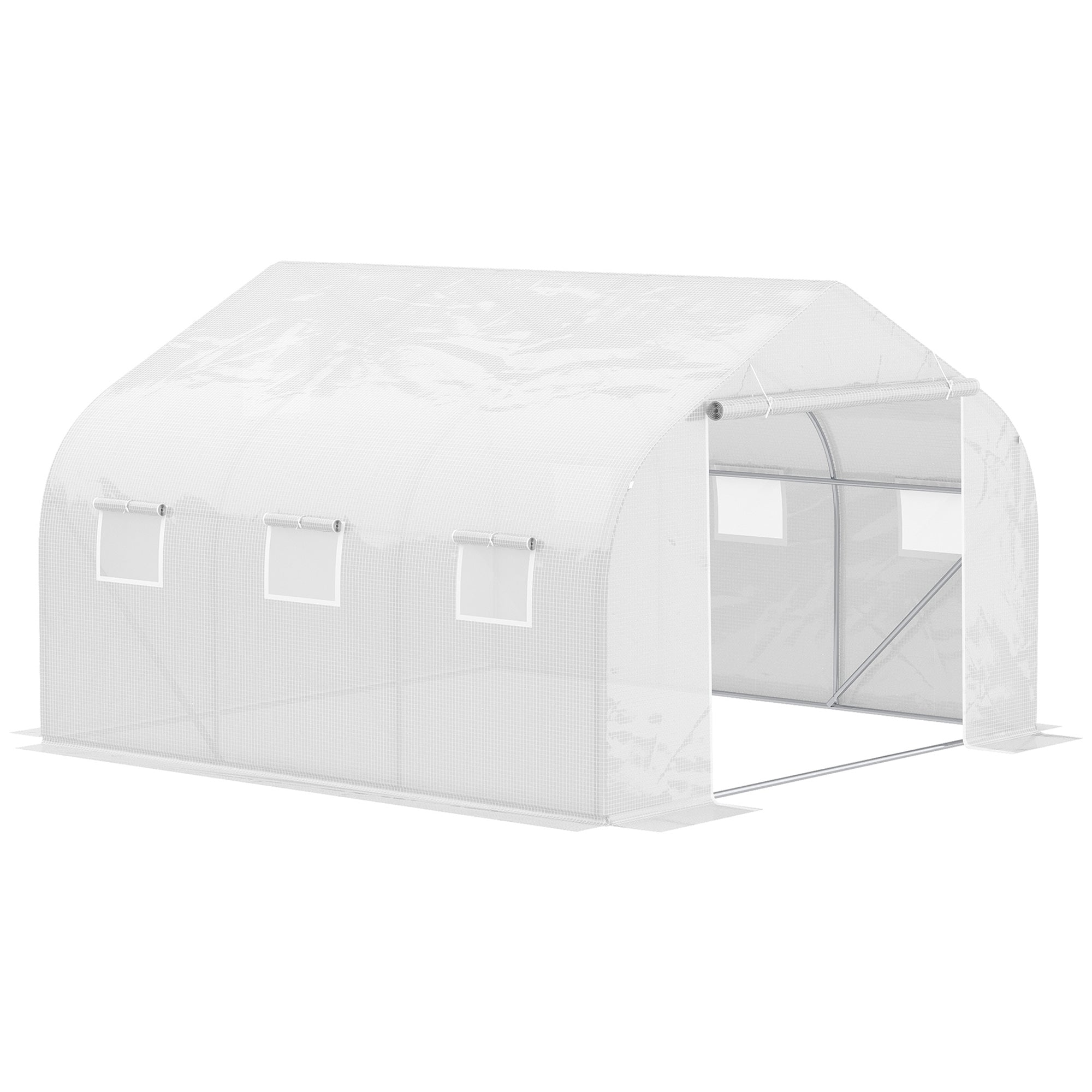 Outsunny Heavy Duty Walk-in Tunnel Greenhouse 15x10x7ft White Gardening Planting Shed Warm Shelter 