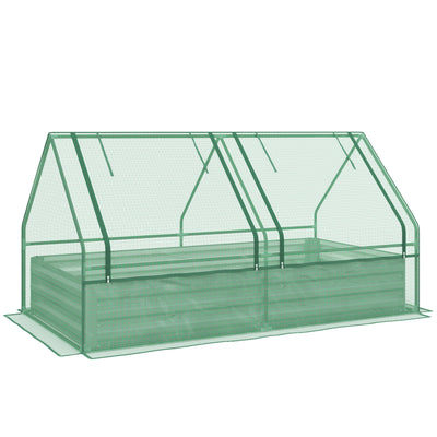 Outsunny Metal Raised Garden Planter Bed: 6' x 3' with Mini Greenhouse Cover for Herbs Veggies Outdoor Green and Silver 