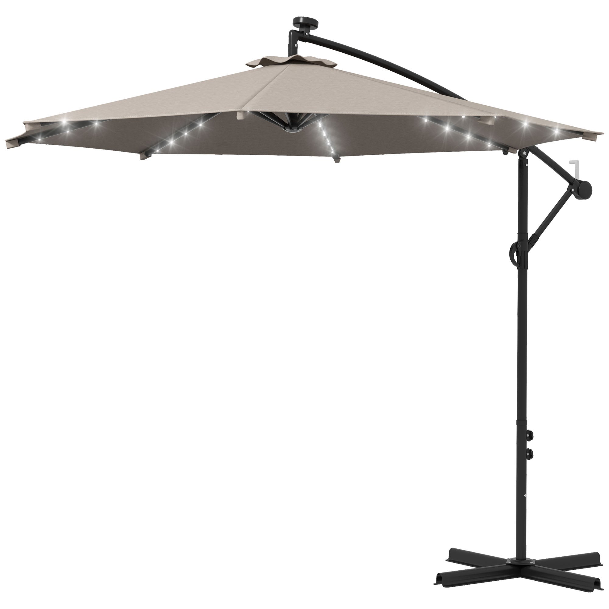 Outsunny 10' Cantilever Banana Umbrella Solar Lights Adjustable Angle Patio Backyard Khaki 